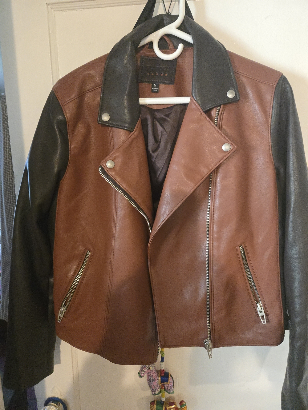 Blank NYC Two-Tone Brown and Black Leather Moto Jacket